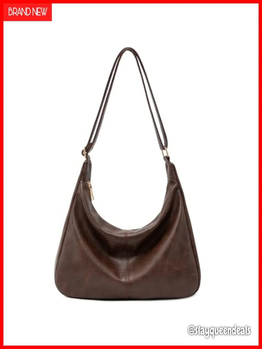 Foldable Vegan Leather Shoulder Handbag Slouchy Tote Crossbody Purse